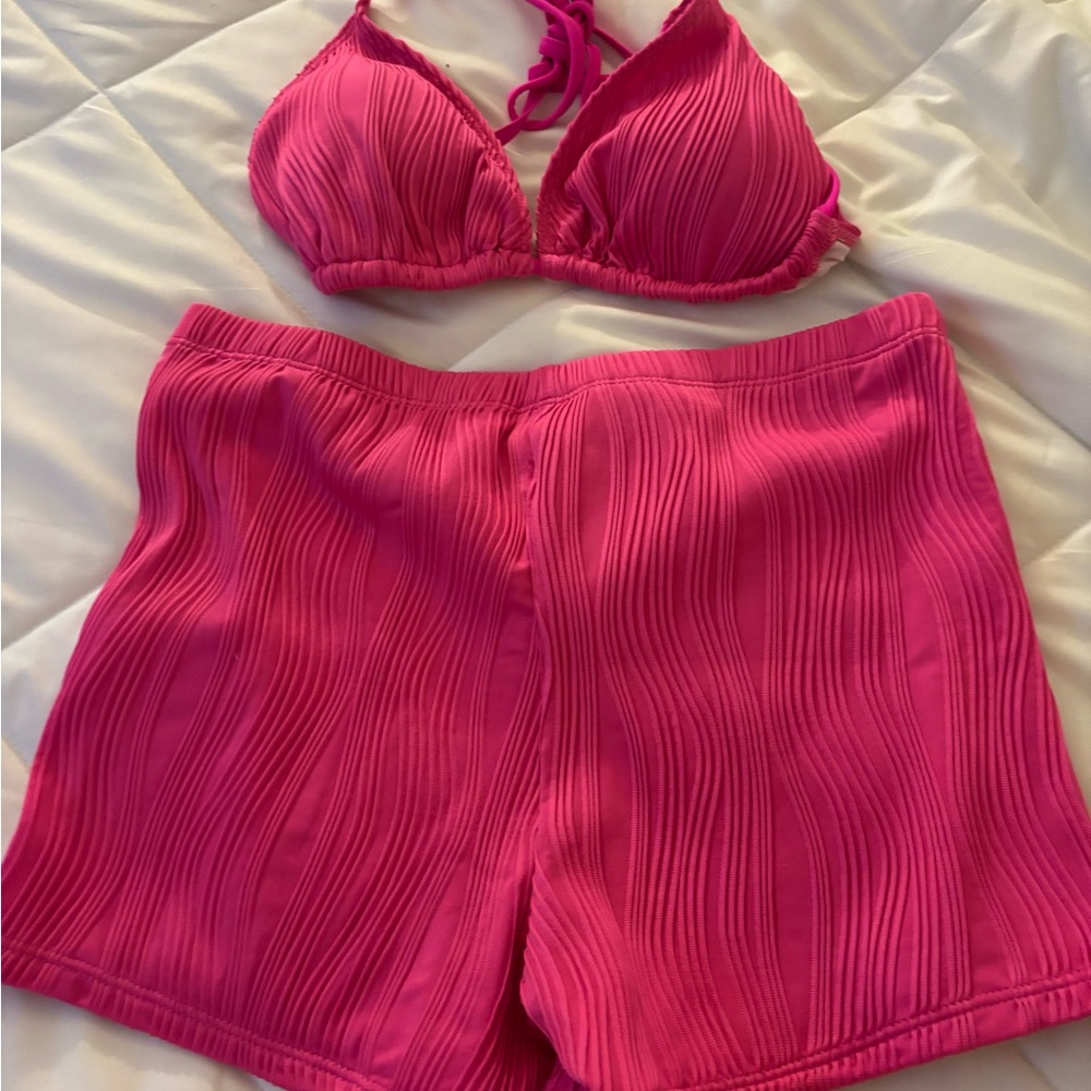 SHEIN Pink Ruched Bikini Set